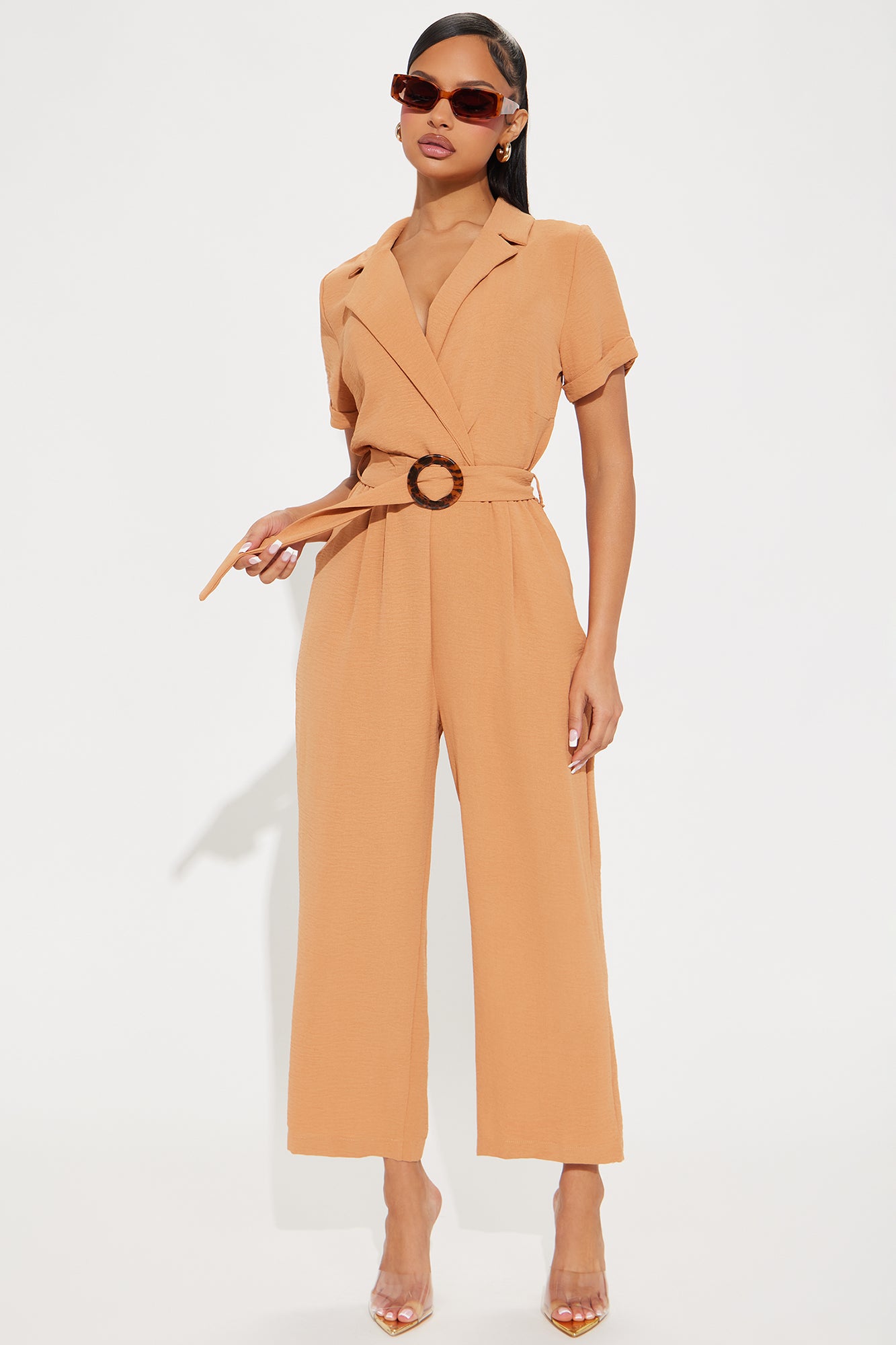 Clara Belted Airflow Jumpsuit - Cognac