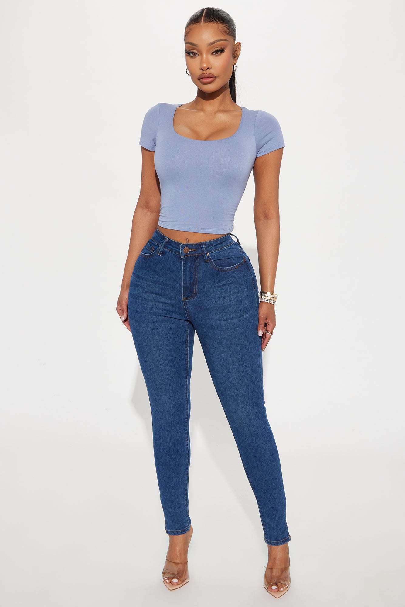 Sarah Side Slit Stretch Skinny Jeans - Dark Wash Flash Sale