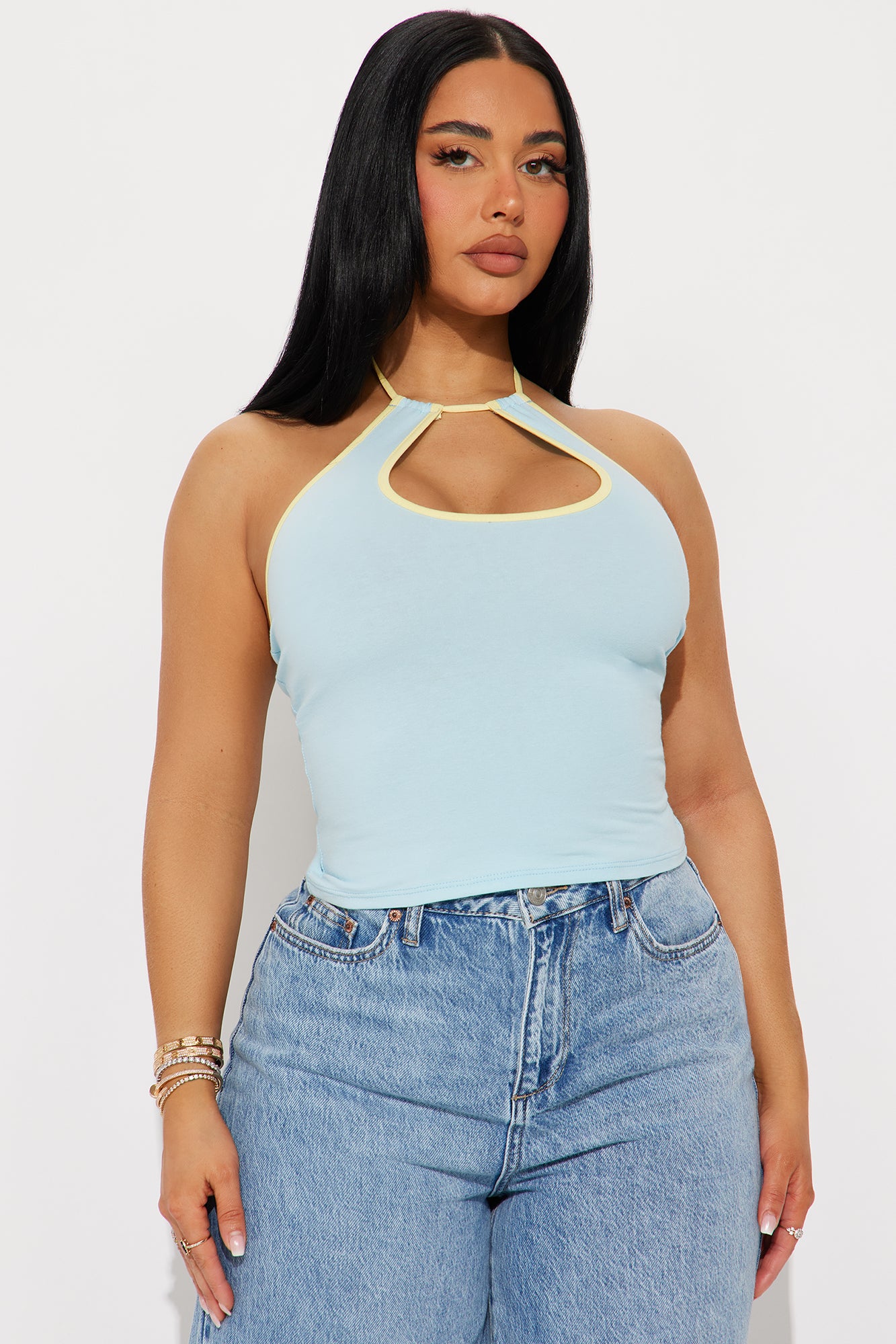 Endless Sunshine Cut Out Halter Top - Light Blue