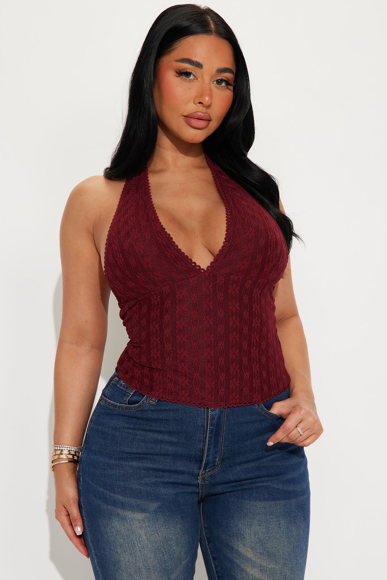 Faith Lace Halter Top - Burgundy Special