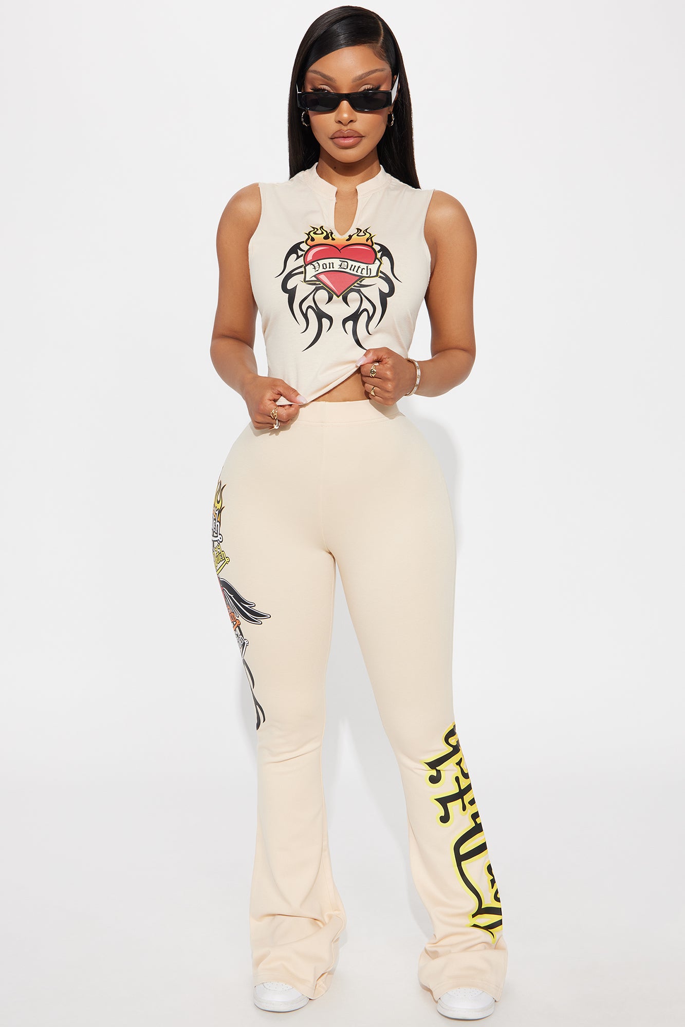 Von Dutch Fiery Heart Flared Pant - Off White Sale