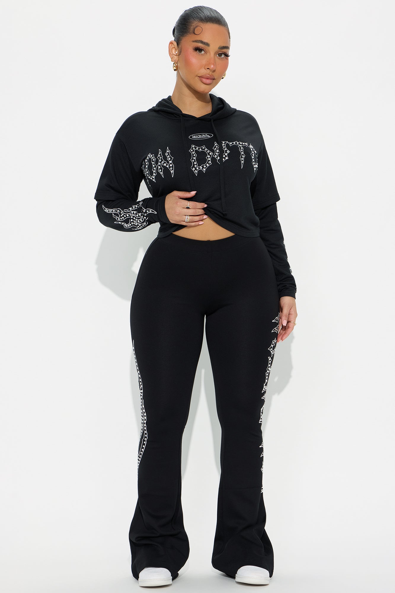 Von Dutch Fire Racer Rhinestone Flared Pant - Black Hot On Sale